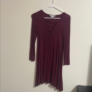 American Eagle Outfitters Deep Burgundy Crisscross V-Neck Long Sleeve Dress